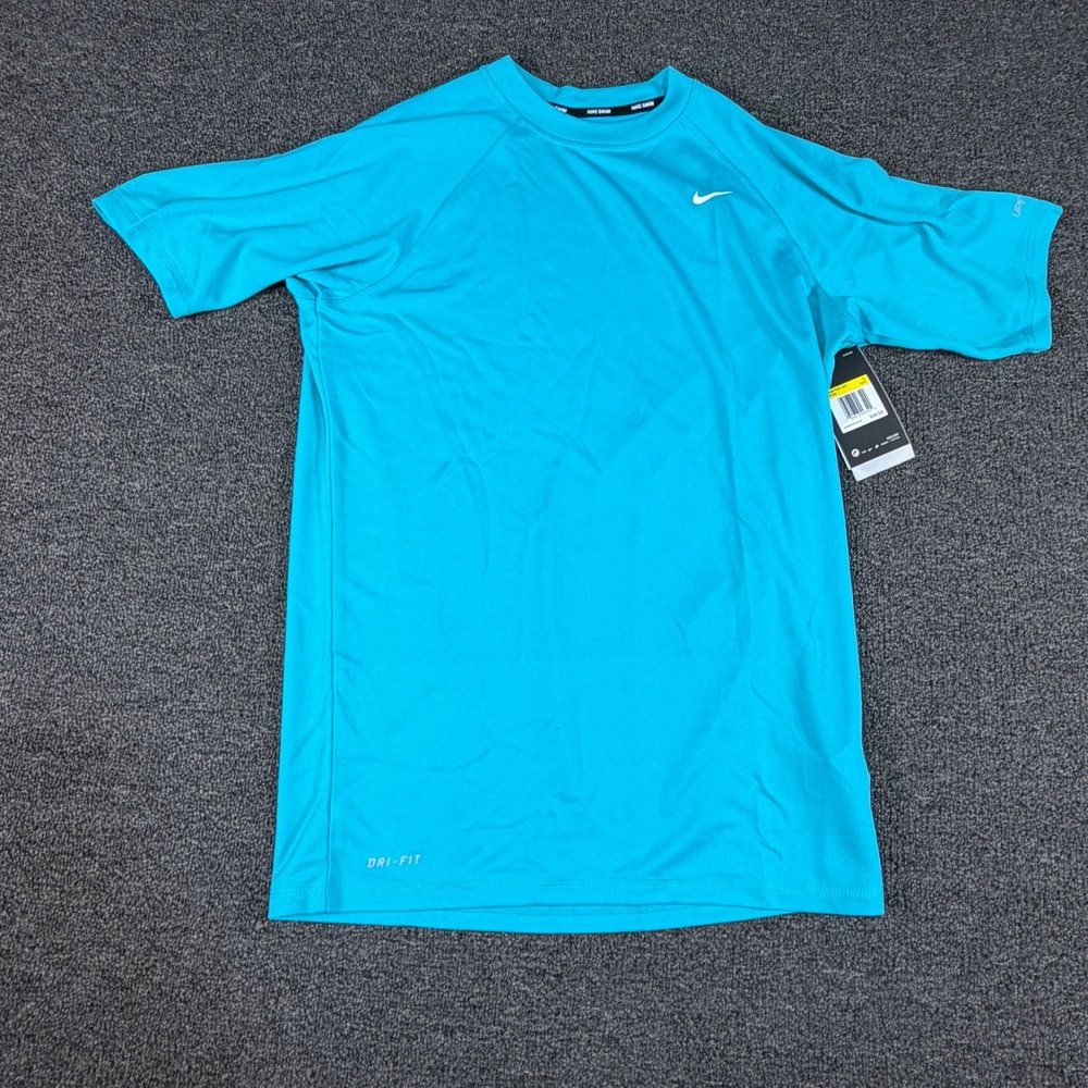 Nike Rash Guard Mens Small NESS7510 Blue Dri-FIT UV Short Sleeve Swim Shirt NEW